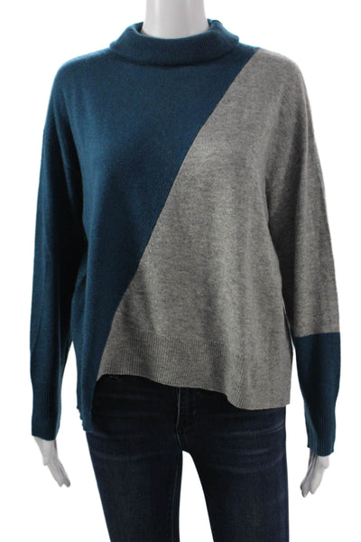 360 Cashmere Womens Pullover Blue Cowl Neck Geometric Long Sleeve Size XS