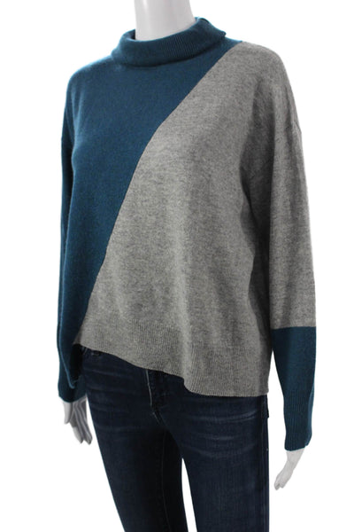 360 Cashmere Womens Pullover Blue Cowl Neck Geometric Long Sleeve Size XS