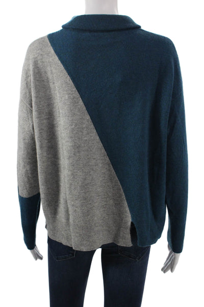 360 Cashmere Womens Pullover Blue Cowl Neck Geometric Long Sleeve Size XS