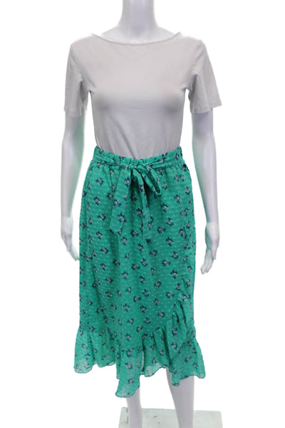 Numph Womens Wrap Skirt Green Polyester Tie Waist Knee Length Size 36