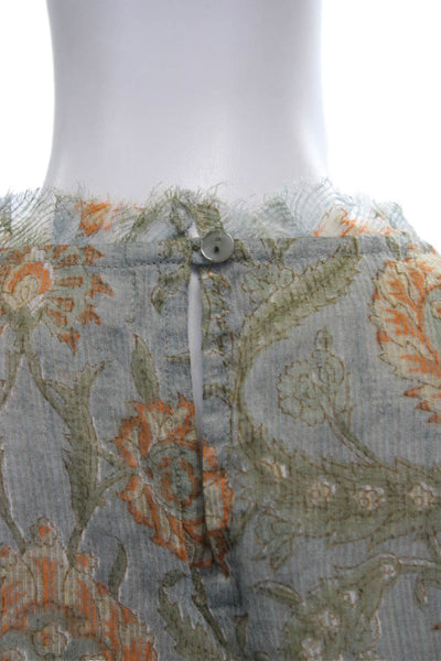 LMNL Womens Tunic Blouse Gray Floral High Neck Button Cotton 3/4 Sleeve Size M