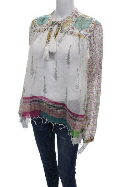 Roberta Roller Rabbit Womens Tunic Blouse White Floral Cotton Size S