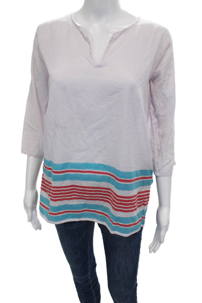 Roller Rabbit Womens Purple Cotton V Neck Tunic Blouse 3/4 Sleeve Size 12