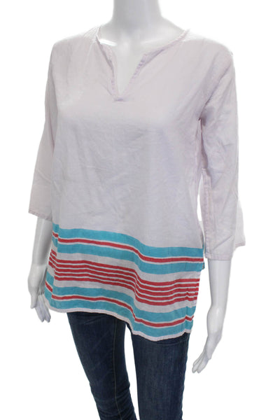 Roller Rabbit Womens Purple Cotton V Neck Tunic Blouse 3/4 Sleeve Size 12