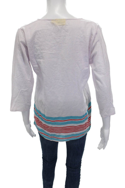 Roller Rabbit Womens Purple Cotton V Neck Tunic Blouse 3/4 Sleeve Size 12