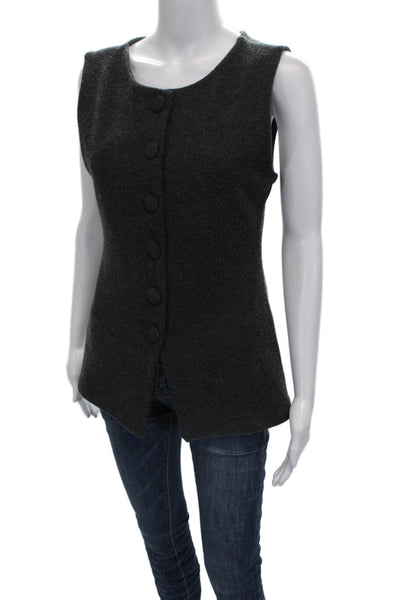 Zara Women Basic Gray Polyester Blend Round Neck Sleeveless Tank Button Size M
