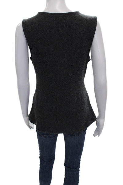 Zara Women Basic Gray Polyester Blend Round Neck Sleeveless Tank Button Size M