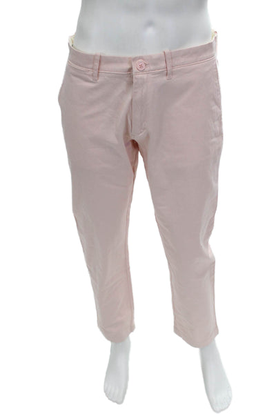 J Crew Men Chino Pants Pink Cotton Button Solid 28 Inseam Size 34