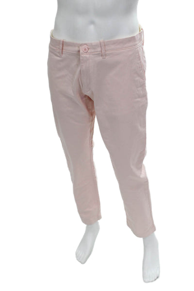 J Crew Men Chino Pants Pink Cotton Button Solid 28 Inseam Size 34