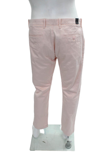 J Crew Men Chino Pants Pink Cotton Button Solid 28 Inseam Size 34