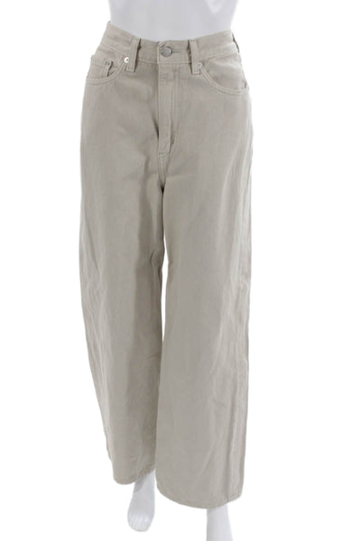 Levis Womens Wide-Leg Jeans Beige Cotton Blend Button Closure Size 27