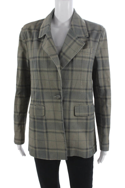 We Wore What Women Gray Plaid Cotton Blazer Button Long Sleeve Size XS