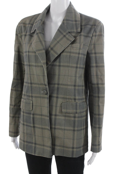We Wore What Women Gray Plaid Cotton Blazer Button Long Sleeve Size XS