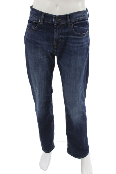 7 For All Mankind Mens Straight Blue Jeans Cotton Blend Button Size 32