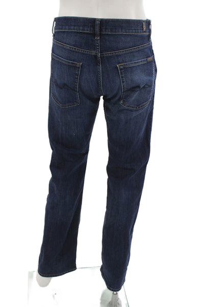 7 For All Mankind Mens Straight Blue Jeans Cotton Blend Button Size 32