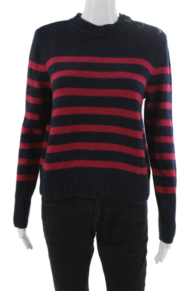 Ba&Sh Womens Pullover Sweater Blue Wool Crew Neck Striped Long Sleeve Size 1