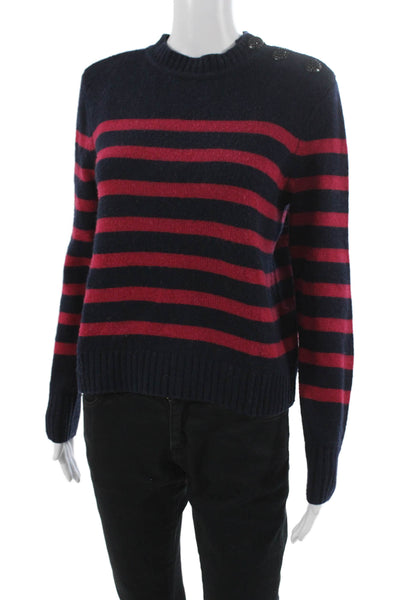 Ba&Sh Womens Pullover Sweater Blue Wool Crew Neck Striped Long Sleeve Size 1