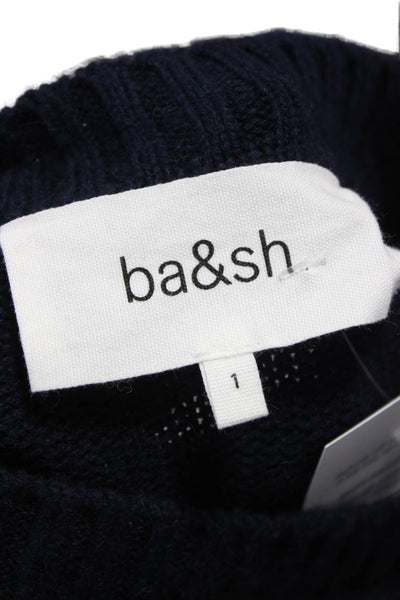 Ba&Sh Womens Pullover Sweater Blue Wool Crew Neck Striped Long Sleeve Size 1