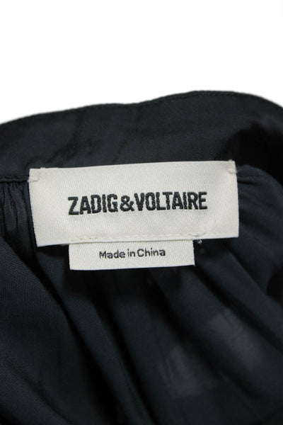 Zadig & Voltaire Women Tunic Black V-Neck Long Sleeve Polyester Size M