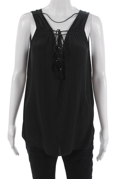 Ramy Brook Women Black Lace Up V-Neck Tunic Tank Sleeveless Polyester Size S