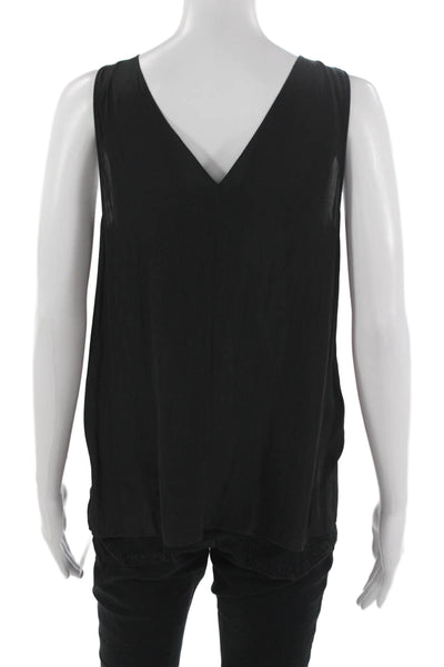 Ramy Brook Women Black Lace Up V-Neck Tunic Tank Sleeveless Polyester Size S
