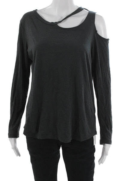 LNA Womens Basic Scoop Neck Long Sleeve Cotton T-Shirt Gray Size S