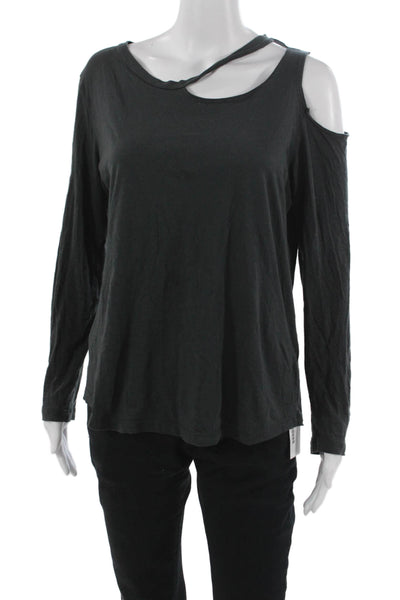 LNA Womens Basic Scoop Neck Long Sleeve Cotton T-Shirt Gray Size S
