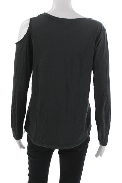 LNA Womens Basic Scoop Neck Long Sleeve Cotton T-Shirt Gray Size S