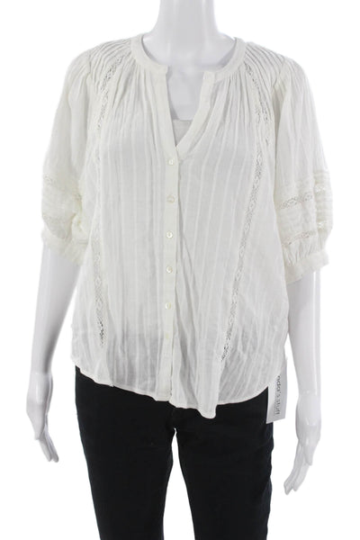 Z Supply Women V-Neck Cotton Tunic White Button Front 3/4 Sleeve Size S