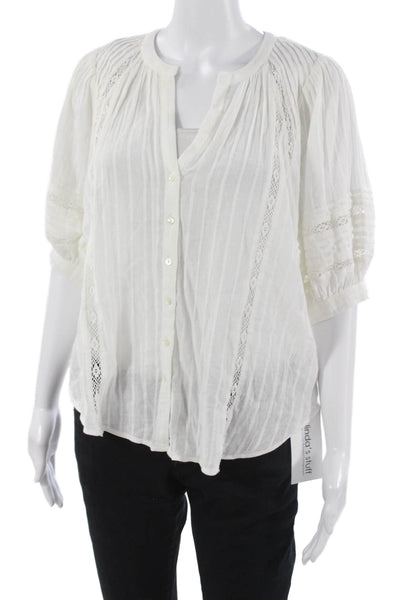 Z Supply Women V-Neck Cotton Tunic White Button Front 3/4 Sleeve Size S