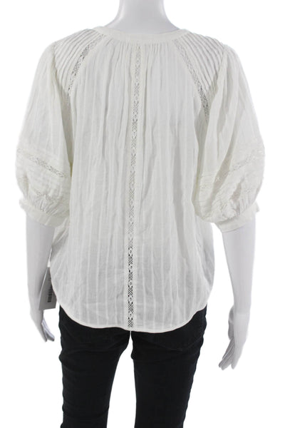 Z Supply Women V-Neck Cotton Tunic White Button Front 3/4 Sleeve Size S