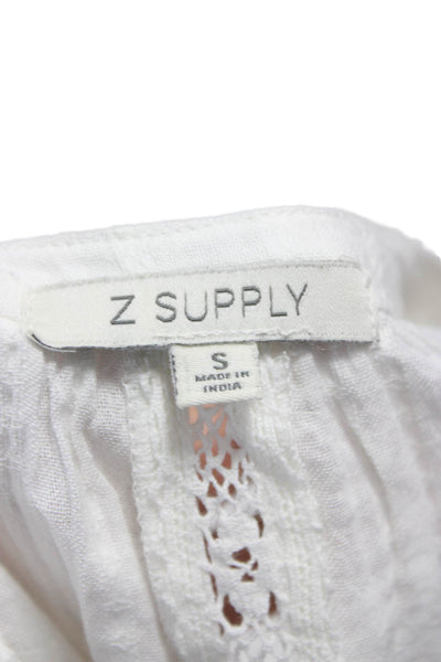 Z Supply Women V-Neck Cotton Tunic White Button Front 3/4 Sleeve Size S