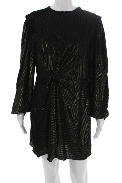 Allsaints Women Black Shift Dress Long Sleeve Round Neck Size 10