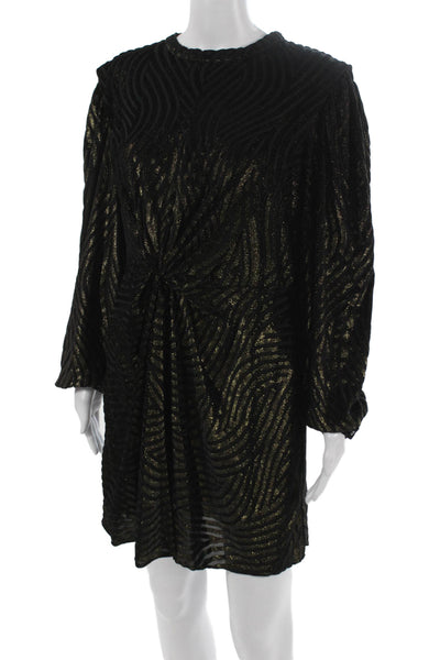 Allsaints Women Black Shift Dress Long Sleeve Round Neck Size 10