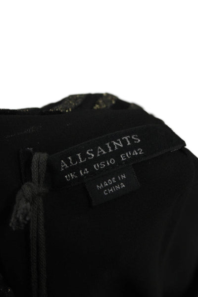 Allsaints Women Black Shift Dress Long Sleeve Round Neck Size 10