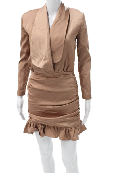 Nonchalant Label Womens Bodycon Short Dress Beige Long Sleeve V-Neck Size 2