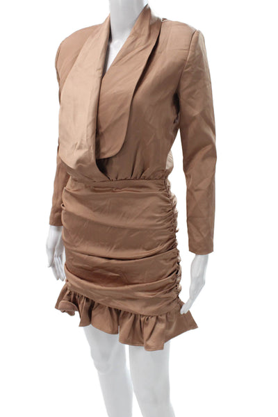 Nonchalant Label Womens Bodycon Short Dress Beige Long Sleeve V-Neck Size 2