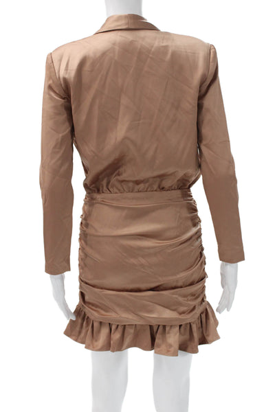 Nonchalant Label Womens Bodycon Short Dress Beige Long Sleeve V-Neck Size 2