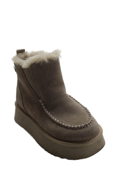 Lonza Womens Slip On Shearling Lined Platform Boots Brown Suede Size 36