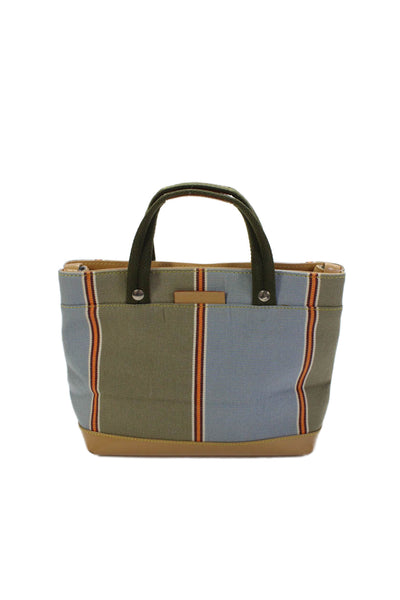 Un Apres-Midi De Chien Womens Striped Canvas Top Handle Handbag Multicolor