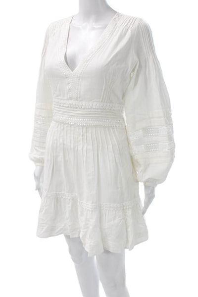 Intermix Womens Fit & Flare White V-Neck Short Zip Longsleeve Dress Size 2