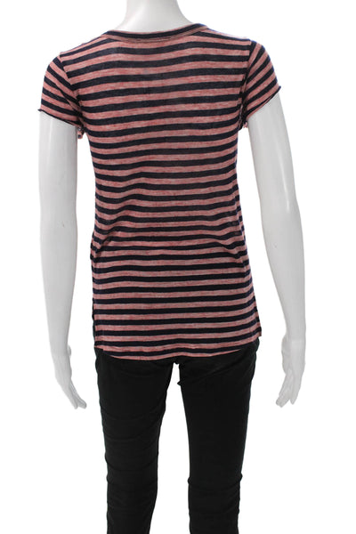 ALC Womens Basic Striped Scoop Neck Rayon T-Shirt Pink Short Sleeve Size S