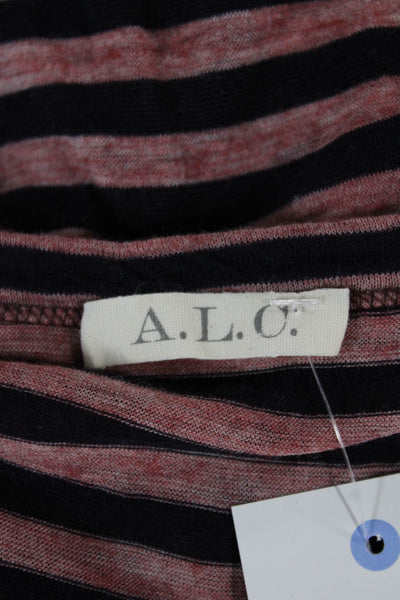 ALC Womens Basic Striped Scoop Neck Rayon T-Shirt Pink Short Sleeve Size S
