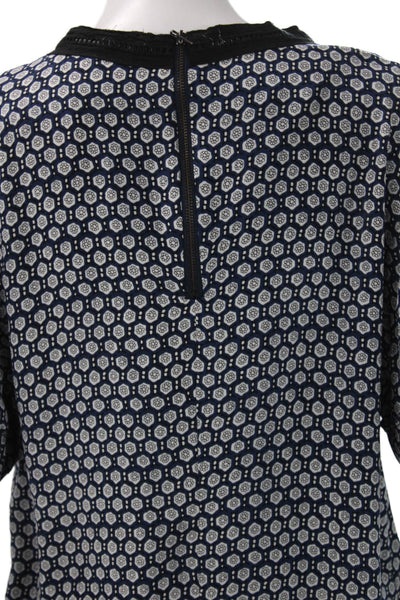 Sea Womens Shift Dress Blue Silk Geometric Round Neck Short Sleeve Zip Size 6