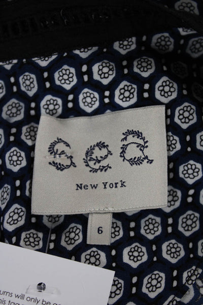 Sea Womens Shift Dress Blue Silk Geometric Round Neck Short Sleeve Zip Size 6