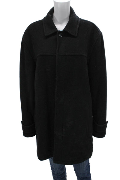 Marc New York Mens Black Wool Blend Overcoat Button Closure Size L