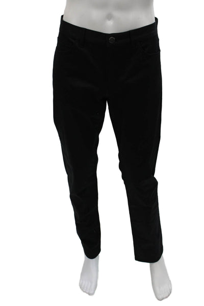 Theory Mens Solid Black Cotton Blend Trousers Button Closure Size 32