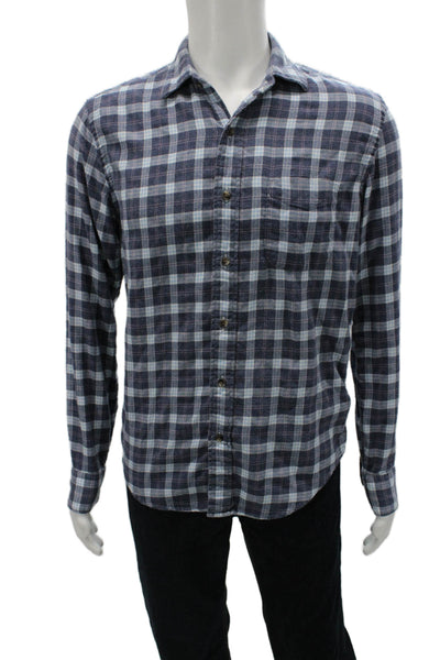 Faherty Brand Mens Plaid Collar Long Sleeve Button Down Shirt Blue Size M