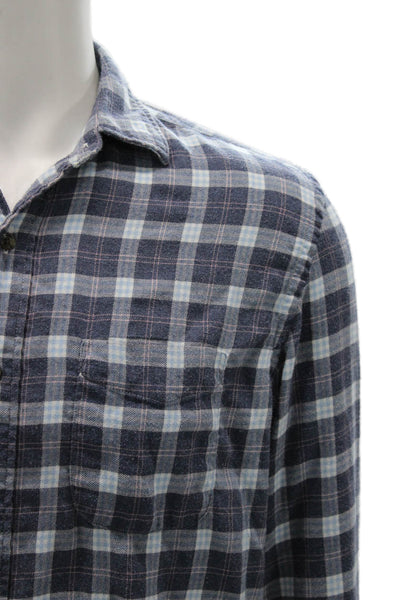 Faherty Brand Mens Plaid Collar Long Sleeve Button Down Shirt Blue Size M