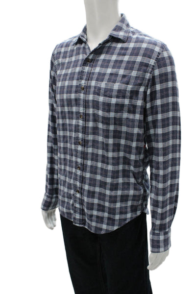 Faherty Brand Mens Plaid Collar Long Sleeve Button Down Shirt Blue Size M
